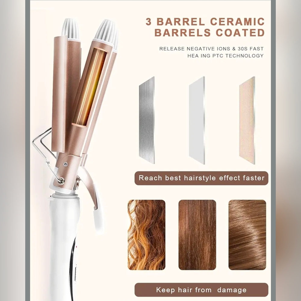 Gold and White Triple Barrel Hair Waver - Picture 6 of 8
